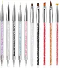 10Pcs Nail Art Brush Set - Dotting Tools, Liner, Ombre, Clean Up, Design & Acryl