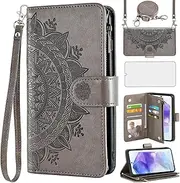 [Asuwish] Mobile Phone Case for Samsung Galaxy A55 5G Case with Strap and Film Screen Protector Card Slot Foldable Leather Flowers Wallet Stand A 55 55A A555G Protective Glass Mobile Phone Cases