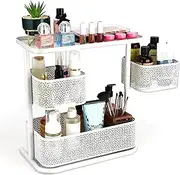BELLE VOUS 3-Level Rotating Dressing Table Organiser, White Make-Up Organiser, Perfume Storage Stand, Rotating Compartments, Cosmetic Organiser, Makeup Organisers