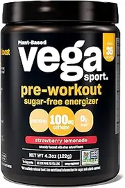 New Vega Sport Sugar Free Energizer Strawberry Lemonade (35 Servings, 4.3 oz) - Vegan, Keto-Friendly, Gluten Free, Sugar Free, All Natural, Pre Workout Powder, Non GMO