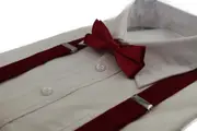 Boys Adjustable Maroon 65Cm Suspenders & Matching Bow Tie Set