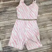 Dance2fit NWT Fit Booty pink & white zebra striped bra & booty short set size M