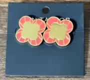 NWT Signed Ann Taylor Gold/Red Enamel Clover Stud Earrings 3/4 Inch