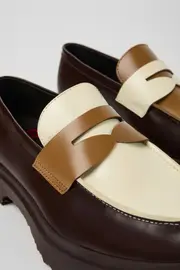 Twins Brown and white leather loafers for men