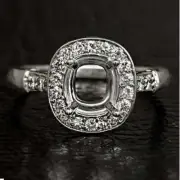 CUSHION SEMI MOUNT DIAMOND 1/3CT HALO VINTAGE OMC SEMI MOUNT SETTING RING 14K WG