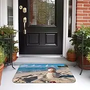 Front Door Mat Indoor Outdoor Welcome Mat Non Slip Floor Mat Sand Snowman on Beach Doormat for Entryway Rug Inside Outside Entry, Porch, Bathroom Rug Carpet 16" x 24" Mat