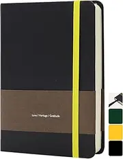 TUNJILOOL A5 Leather Journal Notebook - Dotted/Grid/Blank Pages, 100GSM Thick Paper, Water-Resistant Cover, Elastic Closure & Inner Pocket