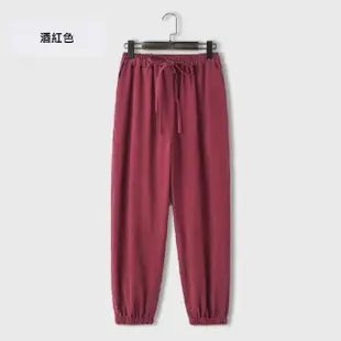 【巴黎精品】休閒褲棉麻長褲(夏季寬鬆縮腿純色男褲子7色a1bx62)