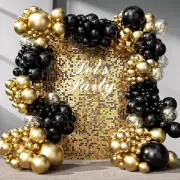 133Pcs Black and Gold Balloons Garland Arch Kit with Metallic Gold Confetti Ball