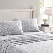 [Laura Ashley] King Sheet Set, Cotton Flannel Bedding, Brushed for Extra Softness & Comfort (Crestwood Pastel Grey, King)