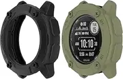 [HUAYUWA] 2Pack Soft TPU Case Cover (Black+Green) Compatible with Garmin Instinct 2X Solar Smartwatch Protective Case 50mm Intended for Instinct 2X Solar Watch Shell Accessories
