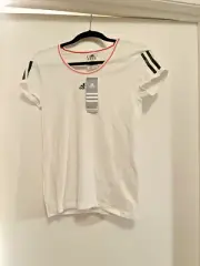 NWT Adidas Short Sleeve Climacool Top Women Size M White w/Pink-Black Trim