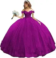 [PRECISCRY] Beaded Tulle Quinceanera Dresses with Bow Puffy Off Shoulder Sweet 16 Dresses Sparkly Crystal Quince Dress with Train LC112