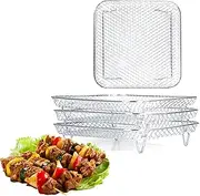 Welhammsae Square Air Fryer Rack, 3 Pcs Set, Food Grade Stainless Steel Grill Basket, Non Stick Mesh Basket Set, Compatible with Air Fryers, Oven, Microwave, Baking Accessories, 21 * 21 * 10cm