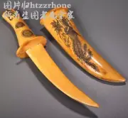 Old Bone Carved Dragon Phoenix Knife Sword Dagger Home Display Collection