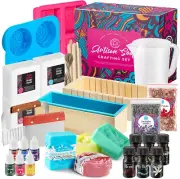 Soap Making Kit with Melt & Pour Base, Cutting Box, Molds, Fragrances - for Adul