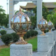 Nordic Style Tea Glass Globe Ball Black/Brass Outdoor Garden Pillar Mounted Lamp