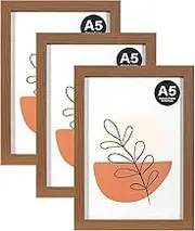 KAIWIN Brown Picture Frame A5 / 21 x 14.8 cm Set of 3, with Acrylic Glass for Table Top Display and Wall Mounting Photo Frame