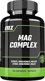 Magnesium Complex - 200 mg Elemental Magnesium per Daily Dose - 120 Vegan Capsules - Magnesium Citrate, Malate, Diglycinate and Vitamin B6-2 Months Supply - by MZ