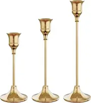 Gold Candlestick Holders Set of 3, NLBTW Candle Stick Taper Candle Holder, Vintage Decorative Metal Candle Holders Centerpieces for Table Mantel Festive Decorations Gifts