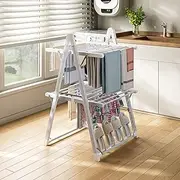 Ufurniture 2 Tier Electric Clothes Dryer Freestanding Heated Clothing Rack Foldable Drying Rack with Shoe Sock Dryer Heated Towel Rail Indoor Bedroom Bathroom Laundry