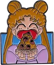 [Pinstant] Usagi Eating Moon Pizza Anime Manga 1.25" Enamel Pin Badge, 1.25 inches, Enamel, enamel