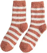 [CukYi] Thermal Socks 3Pairs Winter Warm Thick Soft Striped Bed Socks for Ladies,Coral Fleece Knitted Socks Thermal Socks Winter Fuzzy Slipper Socks Casual Home Sleeping Xmas Gift (Color : Orange)