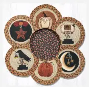6 Braided Jute 10" Round Trivets with 1 Coordinating Basket. AUTUMN