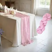Cheese Cloth Table Runner, 1 Pack 90 x 400CM Boho Gauze Fabric Long Table Runner, Pink Rustic Sheer Runner for Wedding, Bridal Shower Party Decoraiton