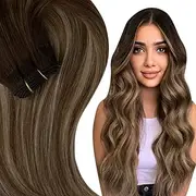 Full Shine Hair Wefts Human Hair Dark Brown Ombre Brown Mix Caramel Blonde Sew in Hair Extensions Double Weft Hair Bundles Straight Human Hair Balayage Weft Bundles 105g 20 Inch