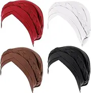 [WULIQIUQIU] Hijab Braid Silky Turban Hats for Women Cancer Chemo Beanies Bandana Headwrap Cap