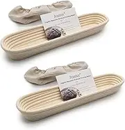 15 inches Baguette Banneton Bread Proofing Basket and Linen Liner Set 2 Pack