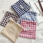 Cotton Plaid Storage Drawstring Bag Portable Finishing Storage Pouch Makeup Bag