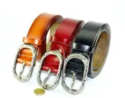 AU 3.3cm Wide Iron Oval Buckle Genuine Leather Man Woman Belt Black Red Brown N4