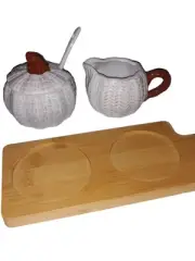 Brand New Cream And Sugar With Stand Which Can Be Used As Cutting Board
