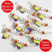 2025 Set of 12 BASKETBALL Name Bag Tag Two Colour Tassel Choose name and colours