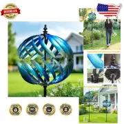 Large Blue Kinetic Wind Spinner - Elegant Outdoor Garden Decoration 19"w X 83"h