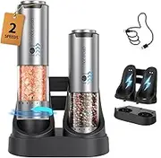 CIRCLE JOY Salt and Pepper Grinder Set Electric Rechargeable Speed Control Pepper Mill Set with Portable Dual Charging Station, External Adjustable Coarseness, 95ML Spice Container