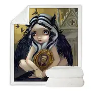 Edgar Allan Poe Nevermore Dark Raven Girl Throw Blanket