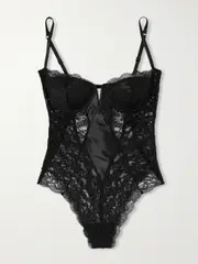 [Versace] Versace - Scalloped Lace And Stretch-satin Underwired Bodysuit - Black - 36B 36 B Black