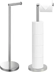 Free-Standing Toilet Roll Holder Folding Paper Roll Holder Stainless Steel Bathroom Roll Holder Stand, Anti Rust Pedestal Free Standing Toilet Roll Storage Dispenser Holds 5 Paper Roll