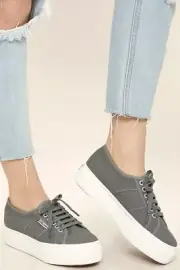 Superga 2790 Platform Sneakers Grey Sage Lace Up Canvas Italy 6 NIB $80