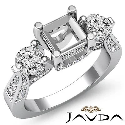 Genuine Asscher Semi Mount Round Diamond 3Stone Weddng Ring Platinum 950 1.2Ctw