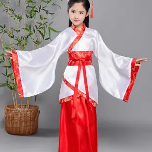 中國新年兒童古著七仙女公主裙古箏表演服古代唐裝漢服貴妃女孩古著表演服