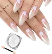 White Pearl Chrome Nail Powder, Pearlescent Nail Art Jewelry Glitter, Symphony Mermaid Pearl Neon, Fine and Shiny, Healthy & Long-lasting for Nail Art Decorations