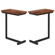 Home Square 2-Piece 18" Rectangle Industrial C Side Table Set in Cognac Brown