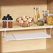Adjustable Under Cabinet Shelf Extendable Under Shelf Storage Basket Adjustable Hanging Under Cabinet Storage Shelf Slide in Baskets Organizer for Pantry Cabinet Laundry Room Shoe Shelf (White)
