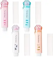 HMIEPRS 4PCS Cute Cat Paw Sliding Retractable Pencil Eraser and 4 Refill Erasers, Rubber Eraser with Plastic Perfect for Students, Ideal Office School Supply