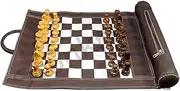 StonKraft 19" x 15" (Chess Board Size 12" x 12") Genuine Roll-Up Leather Chess Set - with Wooden Chess Pieces - Brown Colour | Comes with a Innovative Carry Pouch