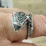 Sterling Silver 925 Snake Ring Red Accents Boho Nature Feminine
